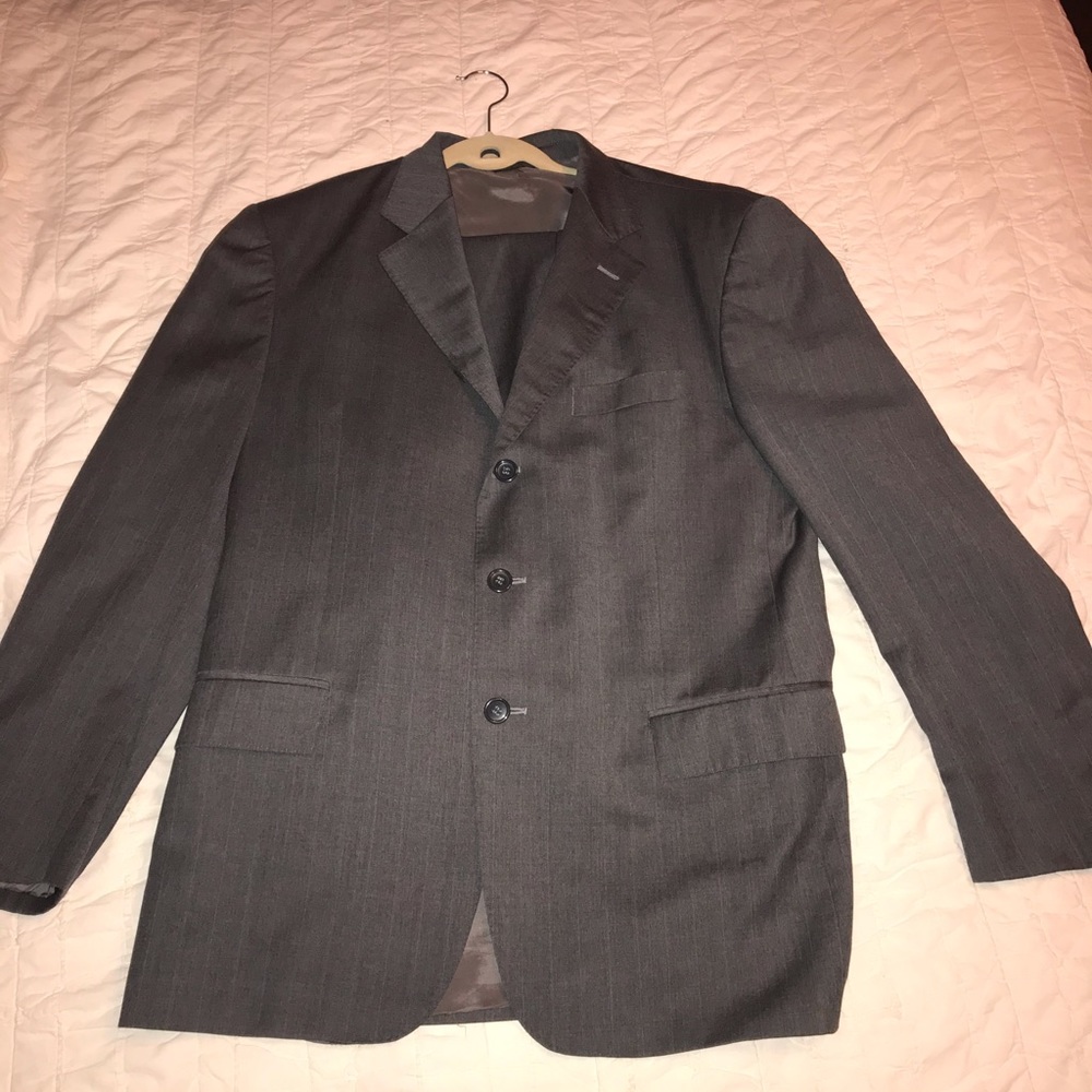 Men’s gray pin stripe suit